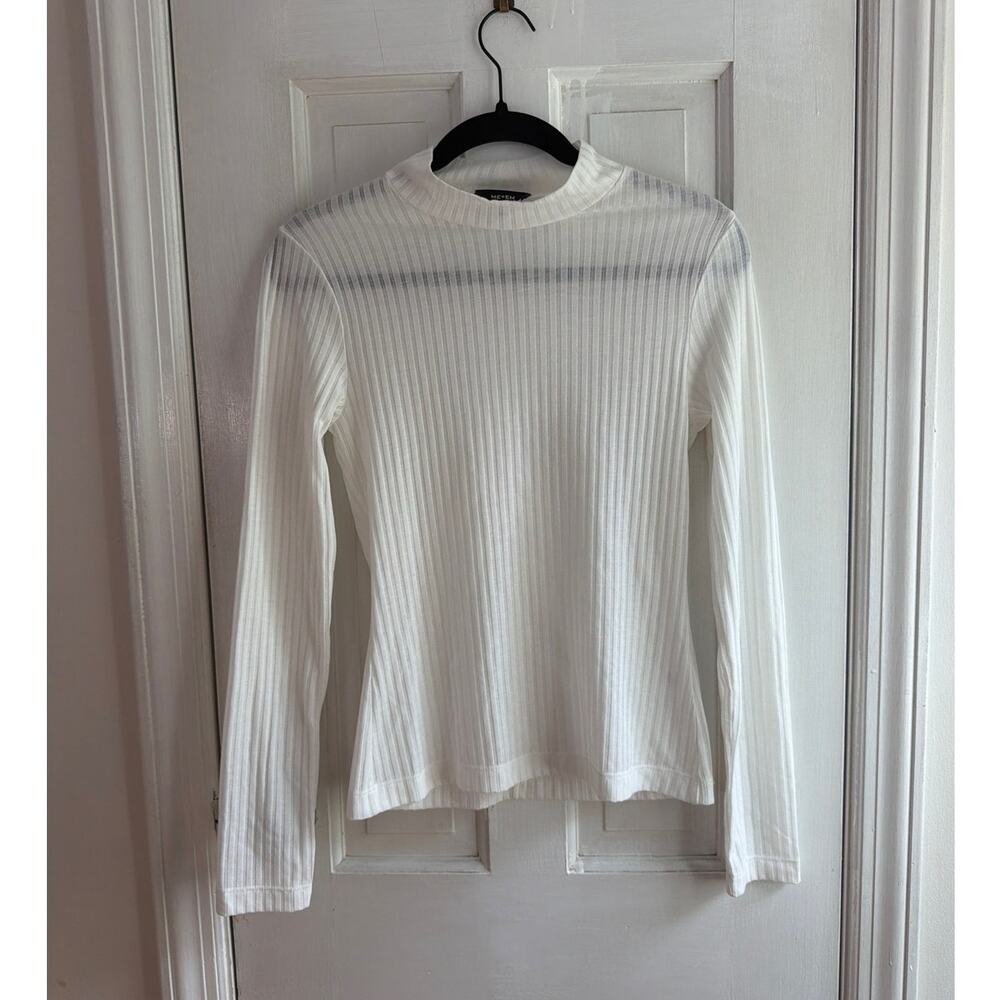 ME+EM Sheer Ribbed Mock Neck Long Sleeve Top - Size US 4 / UK 8
